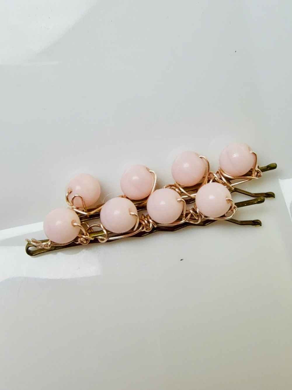 Pastel Pink Round Beaded Bobby Pins